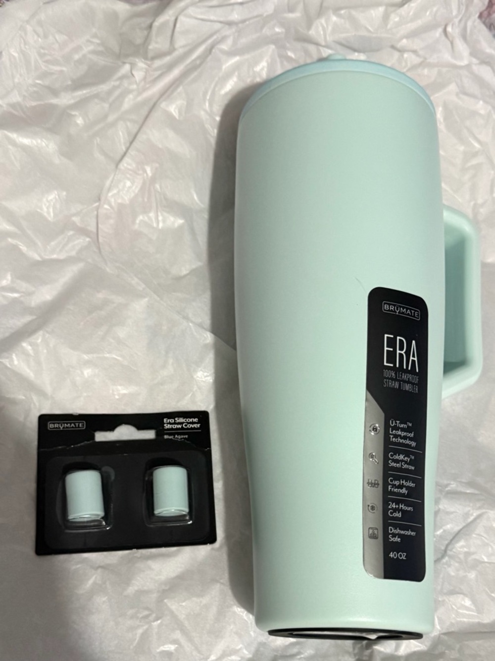 BrüMate ERA 40oz Blue Agave Travel Mug with magnetic Silicone Straw Caps